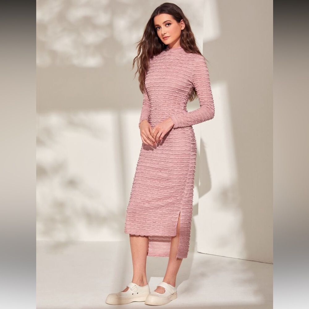 Elegant Pink Textured Women's Dress